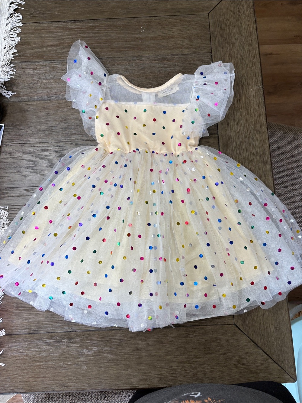 Marie Nicole Girls' Cream Tulle Polka Dot Party Dress Sz 4T